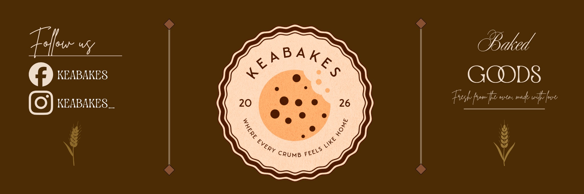Keabakes baked goods banner with logo and social handles